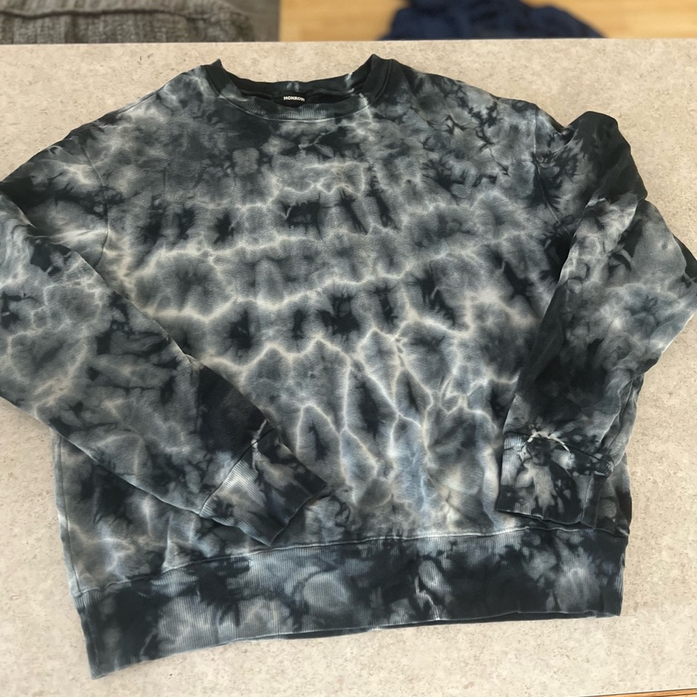 Monrow Tie-Dye Crewneck Sweater - Black and Gray